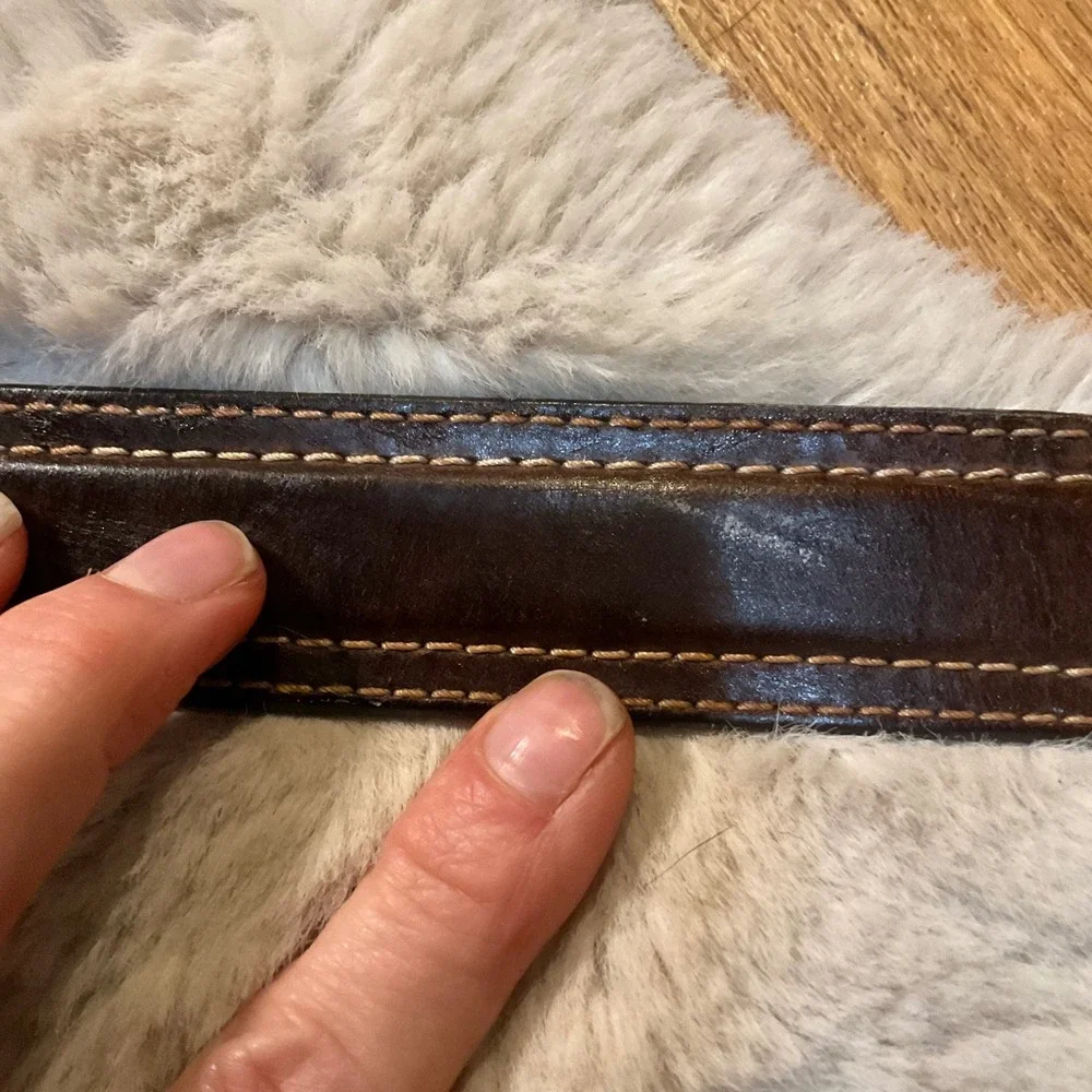 Eddie Bauer Belt Leather Brown Men Size‎ 38 Silver Buckle